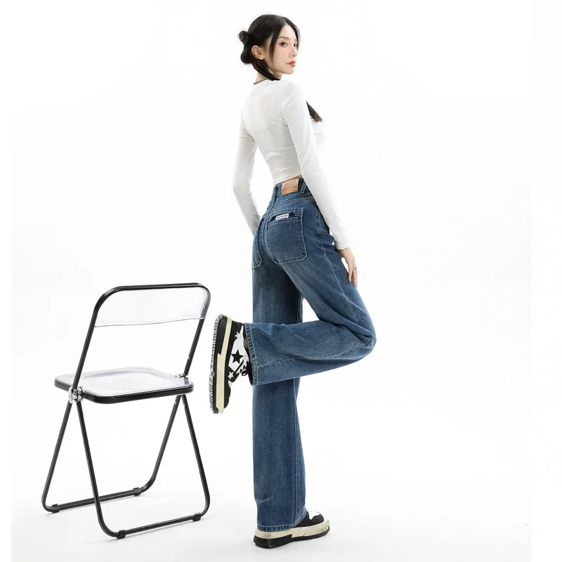 Women's Straight-leg Jeans Featuring a Low Waist Design