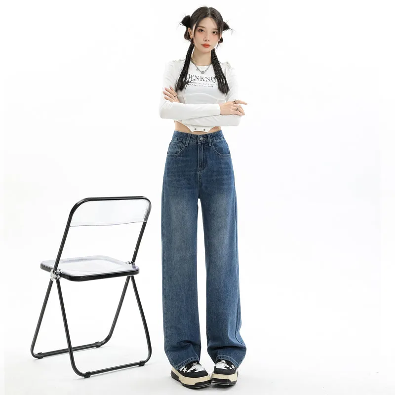 Women's Straight-leg Jeans Featuring a Low Waist Design