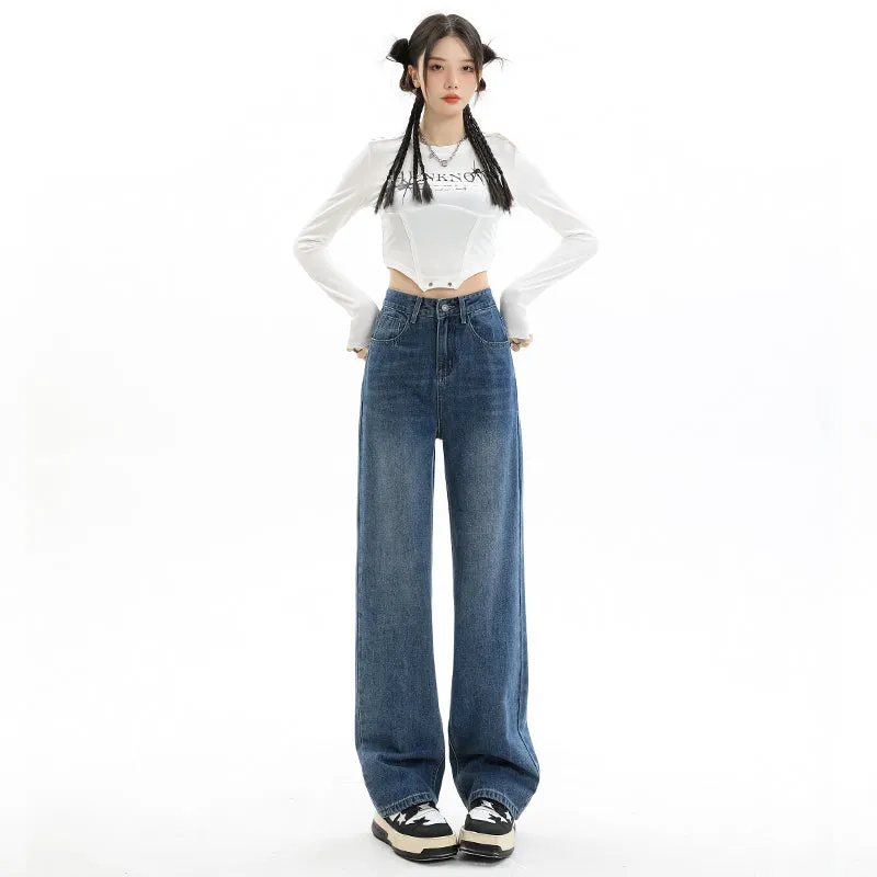 Women's Straight-leg Jeans Featuring a Low Waist Design
