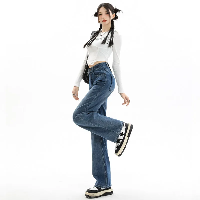Women's Straight-leg Jeans Featuring a Low Waist Design