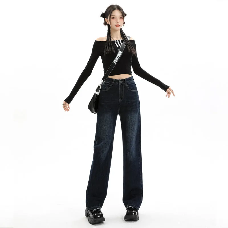 Women's Straight-leg Jeans Featuring a Low Waist Design