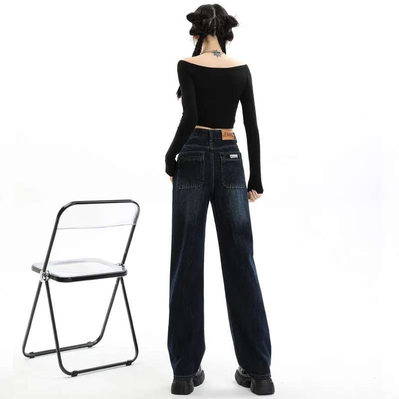 Women's Straight-leg Jeans Featuring a Low Waist Design