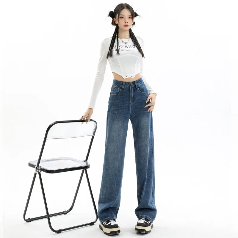 Women's Straight-leg Jeans Featuring a Low Waist Design
