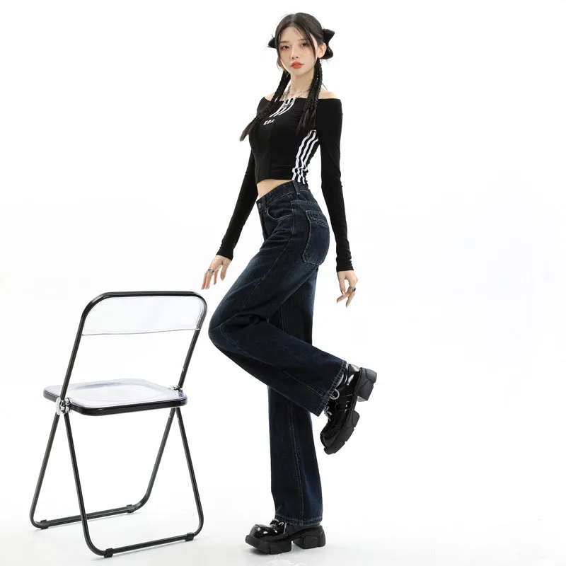 Women's Straight-leg Jeans Featuring a Low Waist Design