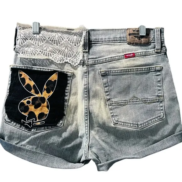 Wrangler Playboy Hand Stitched Denim Jeans Shorts Size 30 Waist  Casual Western
