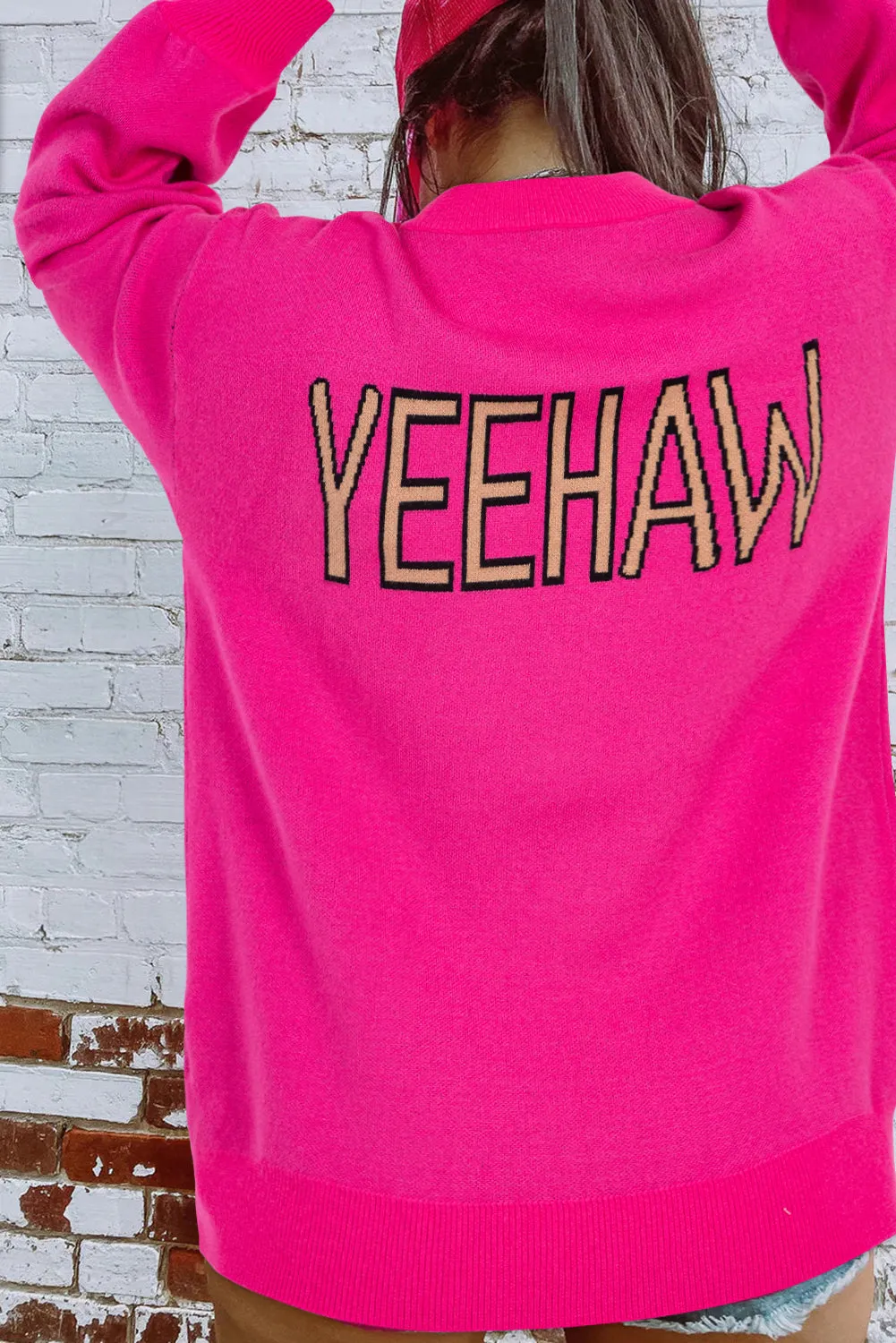 YEEHAW Cowboy Hat Drop Shoulder Oversized Sweater