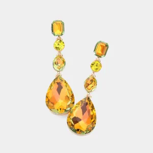 Yellow AB Multi Stone Drop Pageant Earrings  | Prom Earrings | 620420
