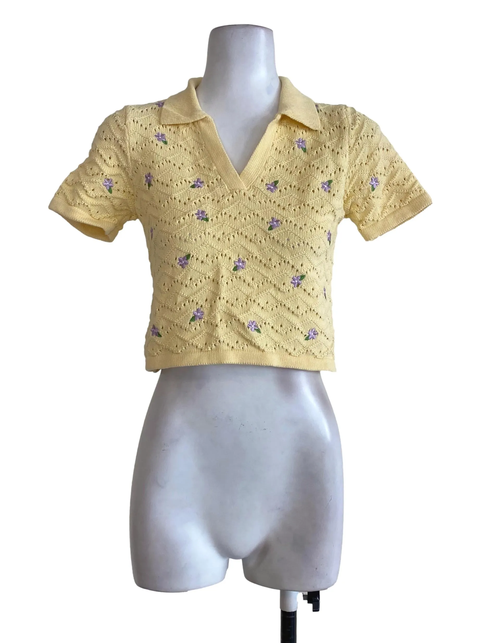 Yellow Floral Knitted Top