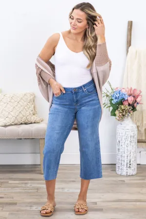 YMI Medium Wash Mid Rise Cropped Wide Leg Jean