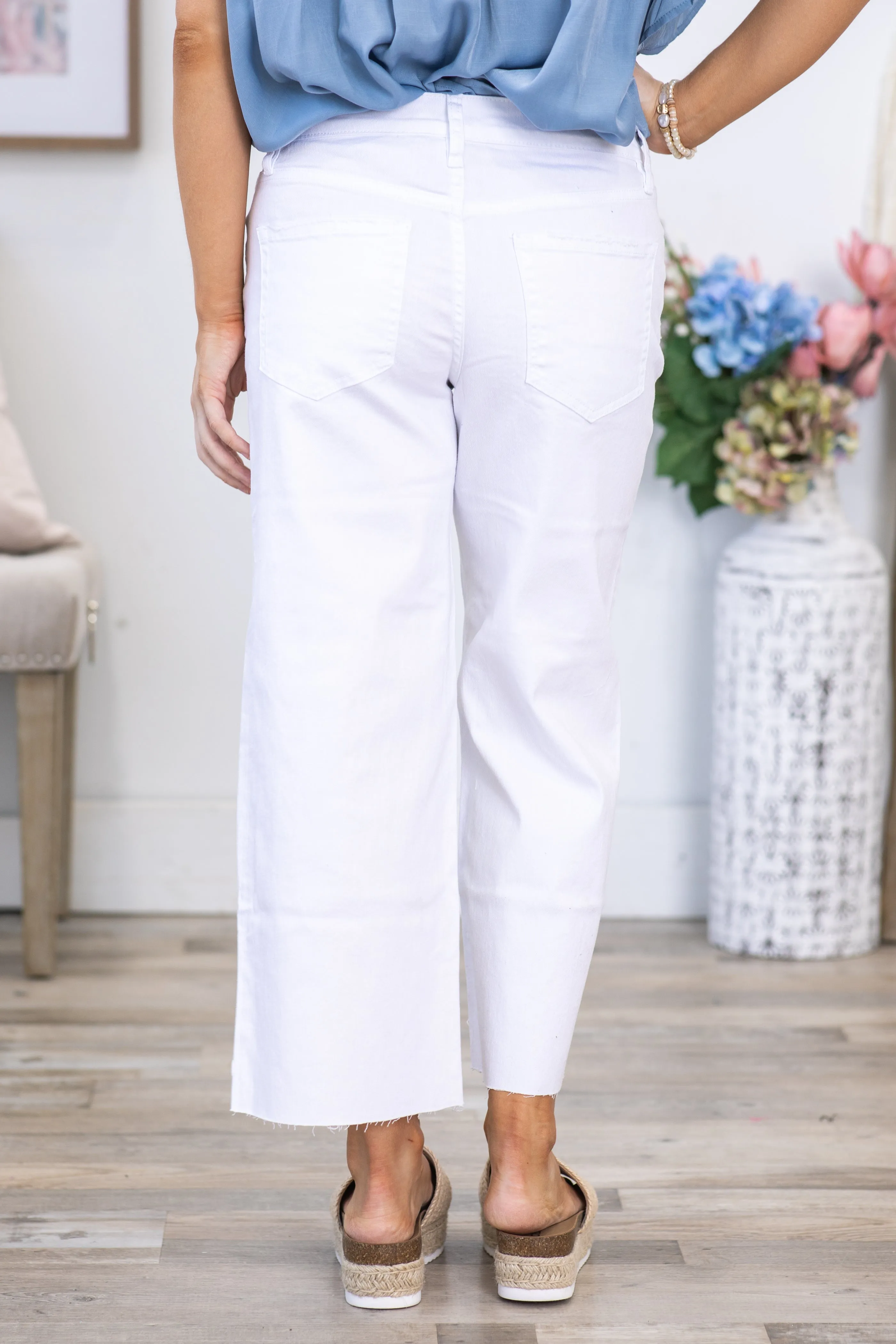 YMI White Mid Rise Cropped Wide Leg Jean