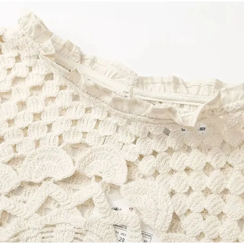 Zelda Crochet Patchwork Ruffle Blouse