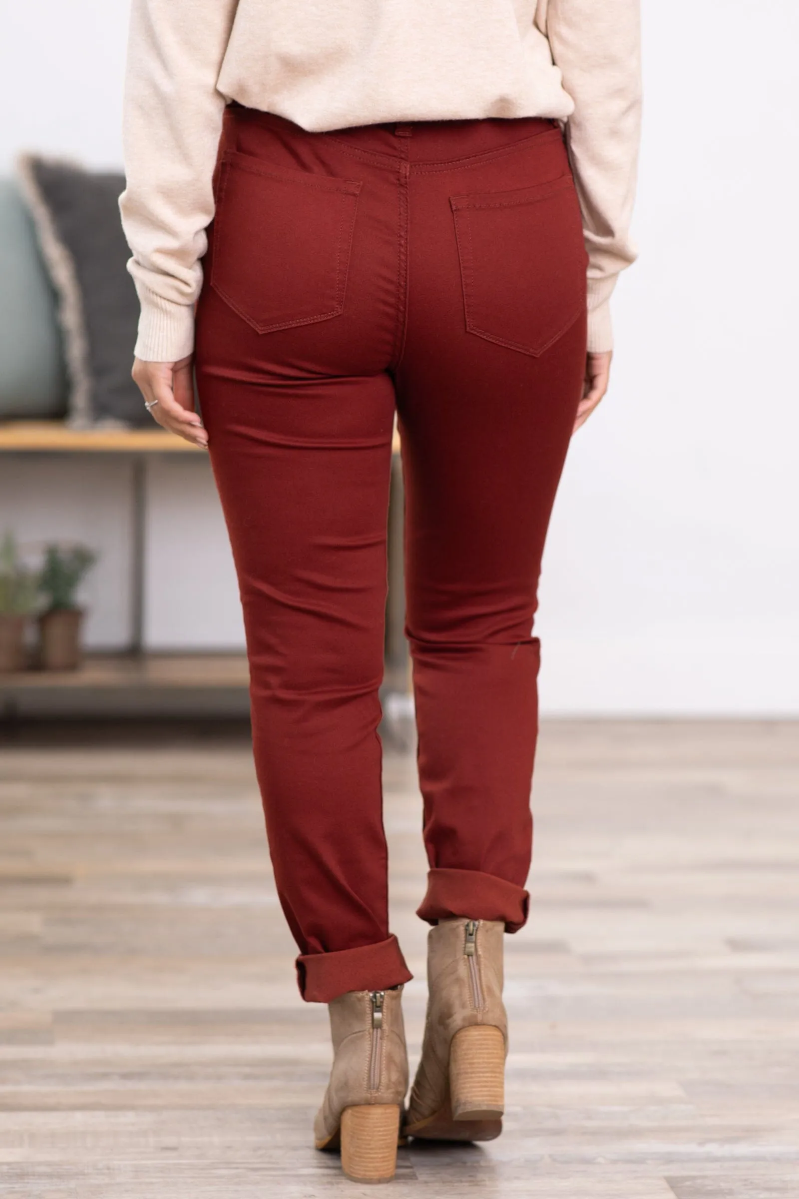 Zenana Maroon Skinny Pants With Stretch