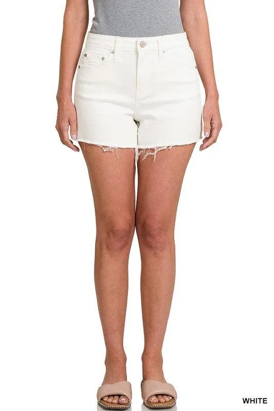Zenana Raw Hem White Denim Shorts