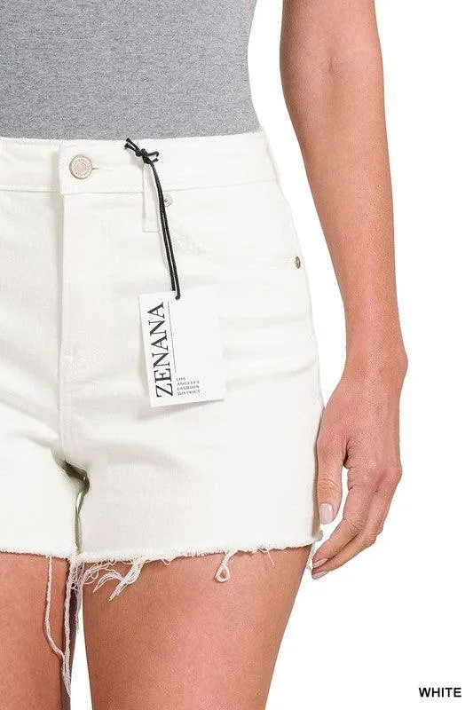 Zenana Raw Hem White Denim Shorts