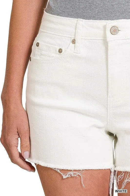 Zenana Raw Hem White Denim Shorts
