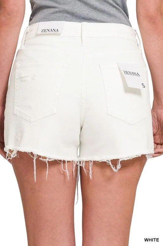 Zenana Raw Hem White Denim Shorts